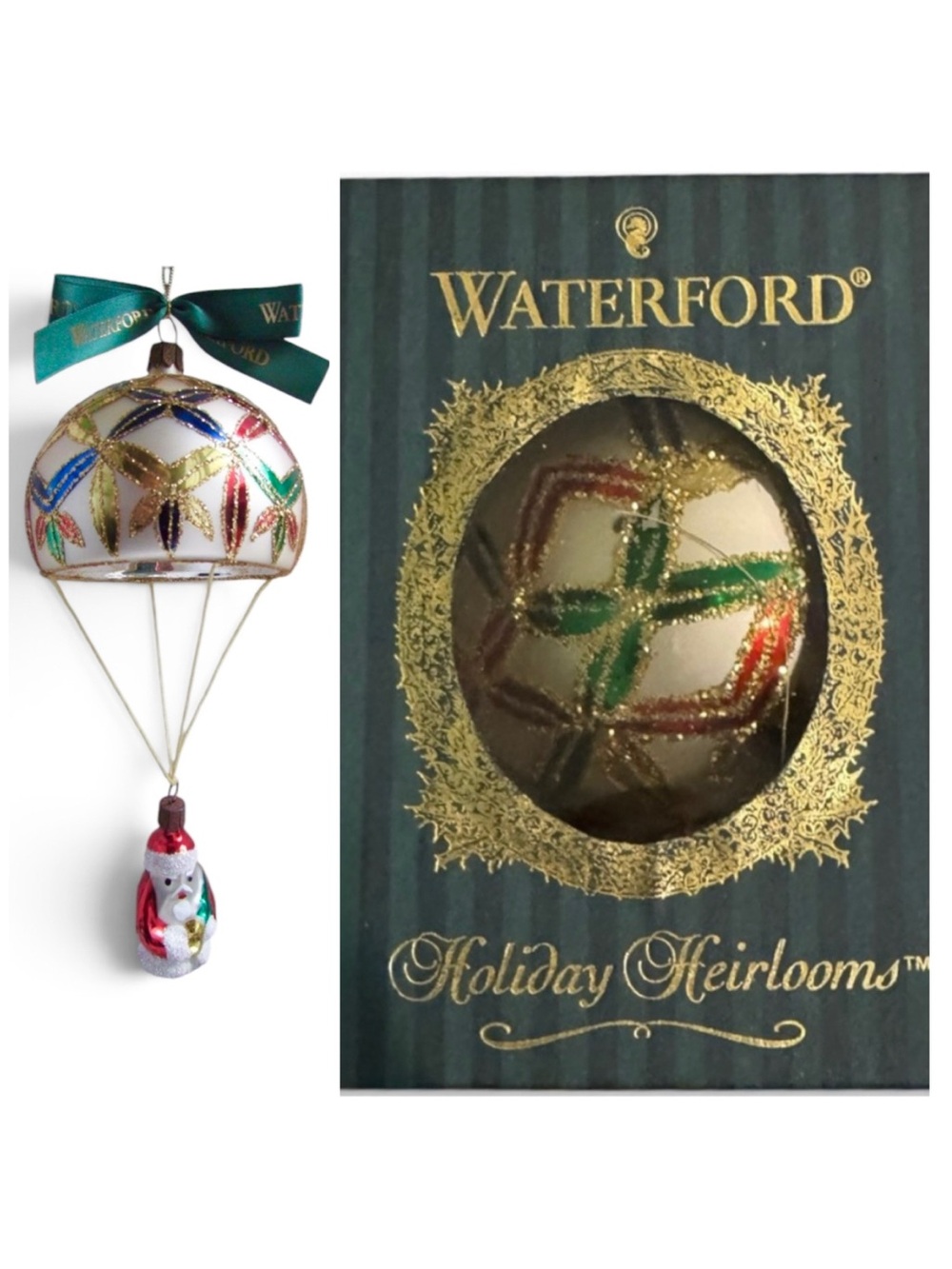 Waterford Vintage Holiday Heirlooms Santa's Balloon Ride Mouth Blown Ornament